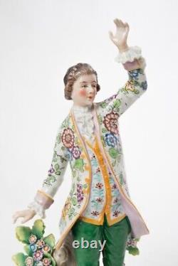 Antique Sitzendorf Porcelain Figurines Dancing Couple Floral Motif GERMANY