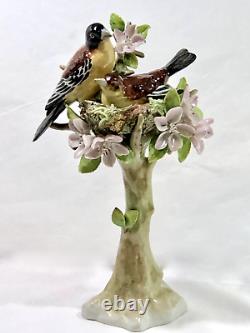Antique Sitzendorf Porcelain Nesting Birds in Tree Figurine Germany