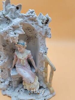 Antique Unger & Schneider Co German Porcelain Bisque Figure Seated Lady 1870-80