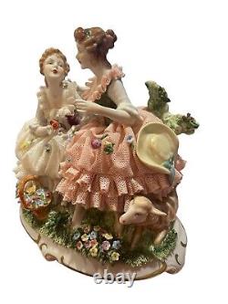 Antique Unterweissbach Dresden Porcelain Crinoline Lace Figurine WithFloral Motif