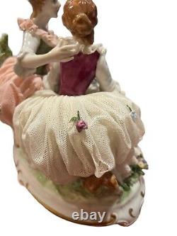 Antique Unterweissbach Dresden Porcelain Crinoline Lace Figurine WithFloral Motif