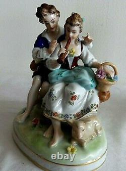 Antique Unterweissbach Porcelain Hand Painted Couple Figurine Circa 1940 Germany