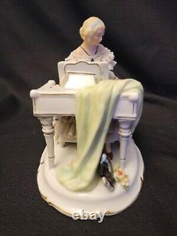 Antique Unterweissbach Porcelain Lace Figurine Lady at Piano Made in Germany