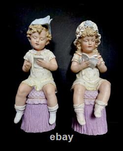 Antique Victorian Gebruder Heubach Pair Bisque Figurines Piano Baby German 1890