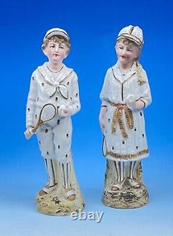 Antique Victorian Heubach Germany Bisque Tennis Player Figurines Mint Condition