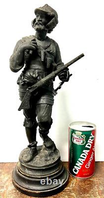 Antique Victorian Spelter Pot Metal Statue German Soldier Infantry 15 Bron