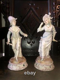 Antique Victorian bisque porcelain figurines 18th C Dresden Meissen Style Statue