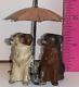 Antique Vintage Small Metal Dog Figurine Black & White Dogs Red Umbrella Germany