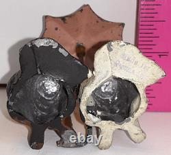 Antique Vintage Small Metal Dog Figurine Black & White Dogs Red Umbrella Germany