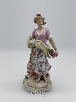 Antique Voigt Brothers/ Sitzendorf Germany Porcelain Figurine Woman / Lion