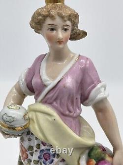 Antique Voigt Brothers/ Sitzendorf Germany Porcelain Figurine Woman / Lion