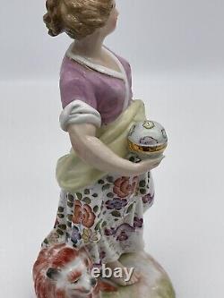 Antique Voigt Brothers/ Sitzendorf Germany Porcelain Figurine Woman / Lion