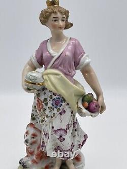 Antique Voigt Brothers/ Sitzendorf Germany Porcelain Figurine Woman / Lion