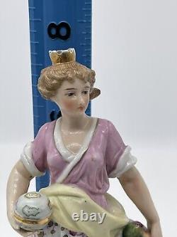 Antique Voigt Brothers/ Sitzendorf Germany Porcelain Figurine Woman / Lion