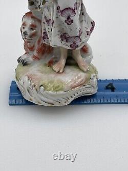 Antique Voigt Brothers/ Sitzendorf Germany Porcelain Figurine Woman / Lion