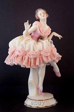 Antique Volkstedt DRESDEN PORCELAIN LACE BALERINE 7 Tall FIGURINE #V13567A