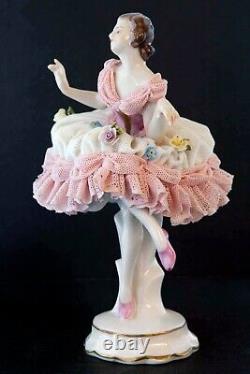 Antique Volkstedt DRESDEN PORCELAIN LACE BALERINE 7 Tall FIGURINE #V13567A