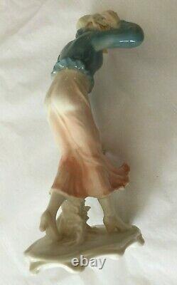 Antique Volkstedt Karl Ens Germany Porcelain Figurine Windy Day 7.5 Tall