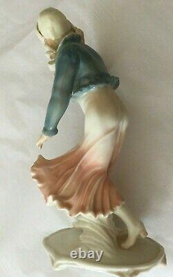 Antique Volkstedt Karl Ens Germany Porcelain Figurine Windy Day 7.5 Tall