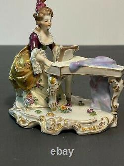 Antique, Volkstedt Original, Porcelain Lady playing a Piano Figurine (#17)