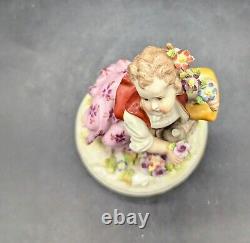 Antique Volkstedt Porcelain Figurine Girl Holding Flowers Germany 4.75