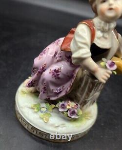 Antique Volkstedt Porcelain Figurine Girl Holding Flowers Germany 4.75