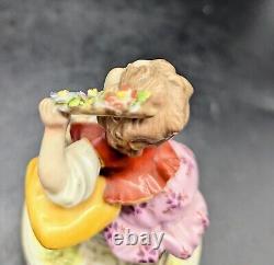 Antique Volkstedt Porcelain Figurine Girl Holding Flowers Germany 4.75