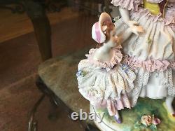 Antique Volkstedt Porcelain Lace Figurine, Woman, Children? AS IS