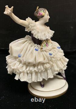 Antique / Vtg Volkstedt Dresden Figurine Porcelain Lace Ballerina Dancer Germany