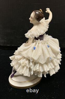 Antique / Vtg Volkstedt Dresden Figurine Porcelain Lace Ballerina Dancer Germany