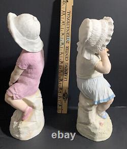Antique XL RARE STAMPED Gebruder Heubach BISQUE SEASIDE BOY & GIRL Piano Babies