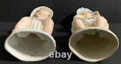 Antique XL RARE STAMPED Gebruder Heubach BISQUE SEASIDE BOY & GIRL Piano Babies