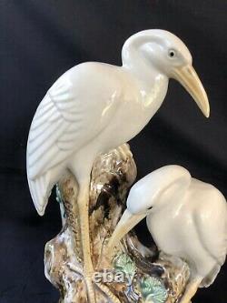 Antique german porcelain figurine pair of egrets with flowervase. Marked