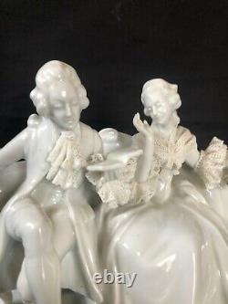 Antique german porcelain white figurine lady and lord. Marked bottom