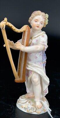 Antique meissen porcelain figurine Girl Playing Harp Orchestra Series Early 19