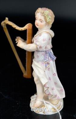 Antique meissen porcelain figurine Girl Playing Harp Orchestra Series Early 19