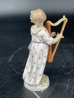 Antique meissen porcelain figurine Girl Playing Harp Orchestra Series Early 19