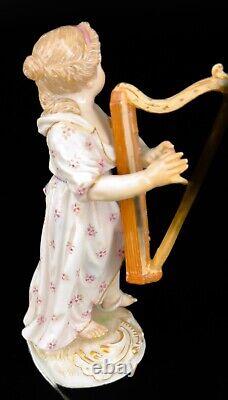 Antique meissen porcelain figurine Girl Playing Harp Orchestra Series Early 19