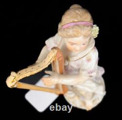 Antique meissen porcelain figurine Girl Playing Harp Orchestra Series Early 19