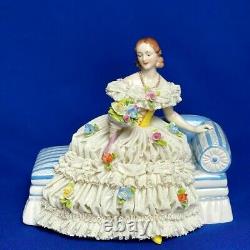Antique original porcelain dresden lace Volkstedt lady figurine germany rare