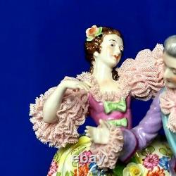 Antique original porcelain muller co dresden lace figurine 1900s RARE Couple