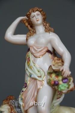 Antique porcelain Rococo statue Diana Artemis Lion E & A Mueller 1900 original