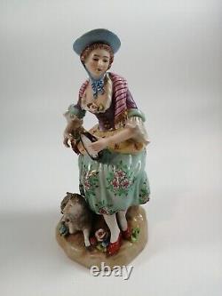 Antique porcelain figurine Sitzendorf, lady with tambourine