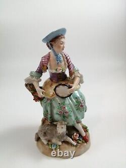 Antique porcelain figurine Sitzendorf, lady with tambourine