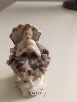 Antique, rare Miniature 2'' Lace Ballerina German porcelain Figurines, Marked