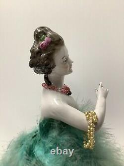 Art Deco Porcelain Doll Candy Box. Antique Germany. Ostrich Feathers