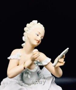 Ballerina Look at Mirror Vintage Figurine Porcelain By Schaubush kunst Germany