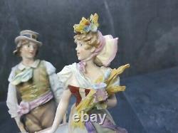 Beautiful German Signed Porcelain Figurine Couple repaired 9.5