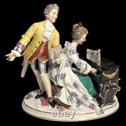 Beautiful Large Vintage Franz Witter Meissen Style German Figurine Piano Duet