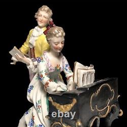 Beautiful Large Vintage Franz Witter Meissen Style German Figurine Piano Duet